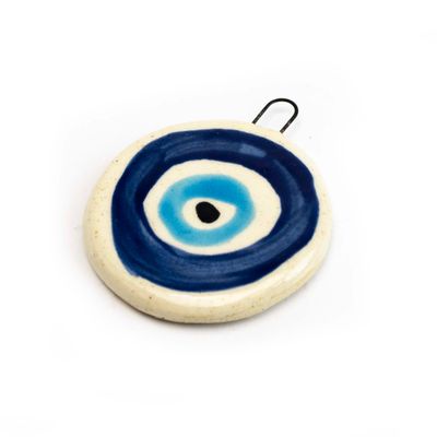 Evil Eye Ornament: Sky Blue with Blue, ceramic ROHG122