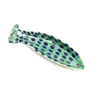 Platter Tray: Teal with Navy, ceramic ROHG079