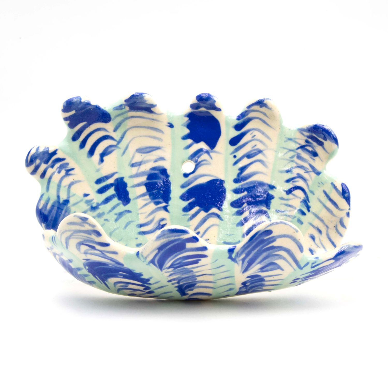 Wall Pocket Mini: Blue and Aqua (wide), ceramic ROHG088