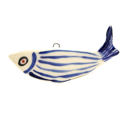 Fish Ornament Mini: Navy Stripe, ceramic ROHG106