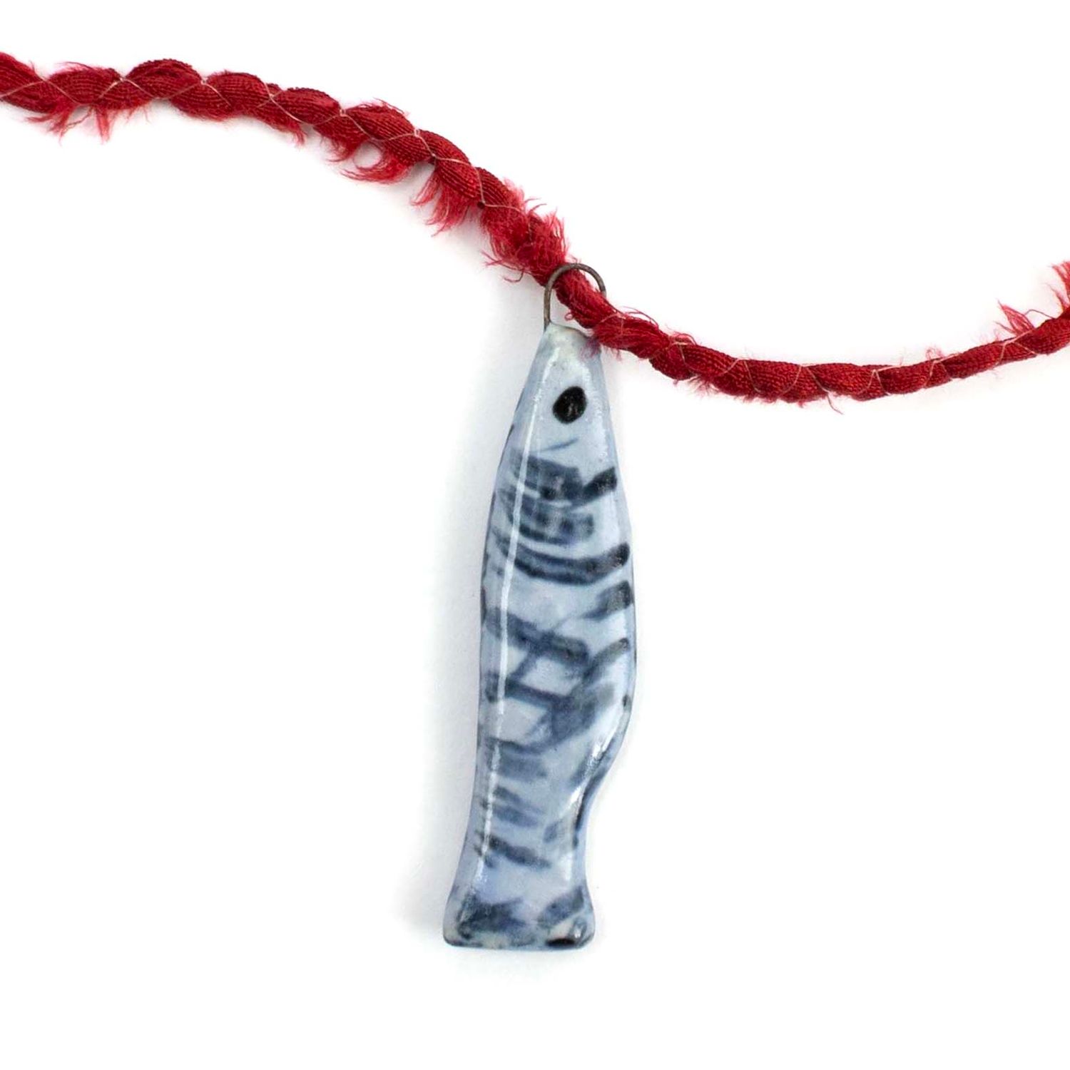 Fish Necklaces: White with Indigo Scales, ceremic ROHG119