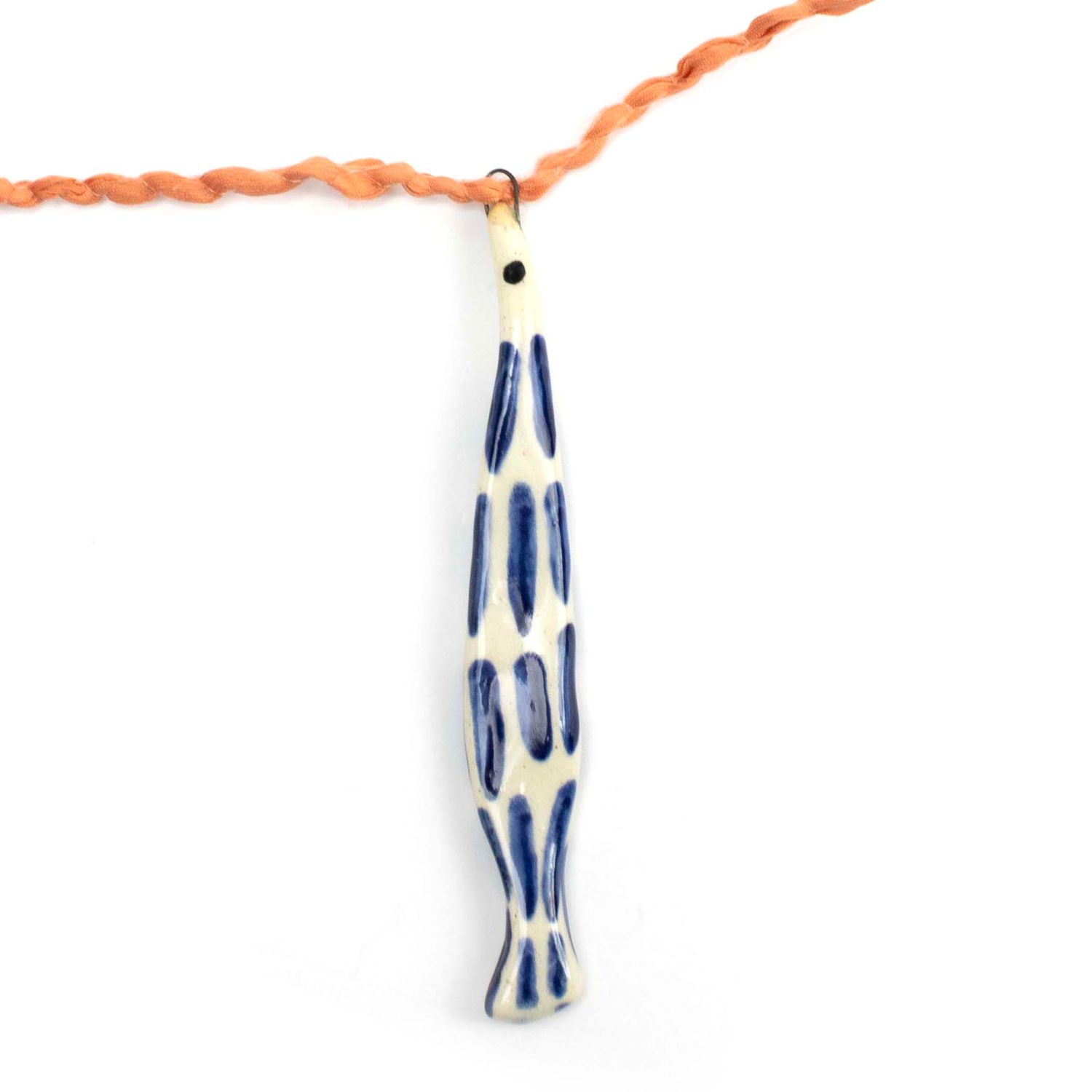 Fish Necklaces: White with Indigo needle fish, ceremic ROHG120