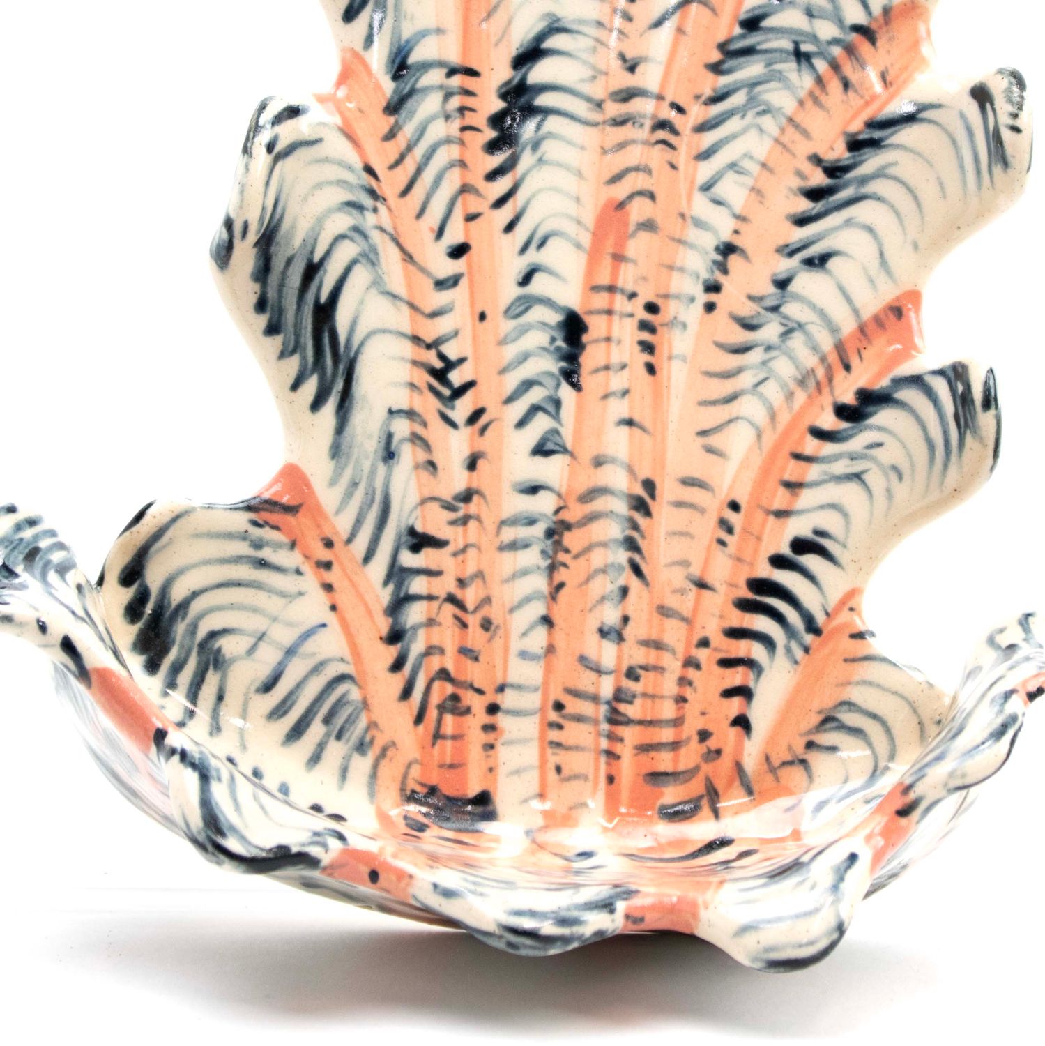 Wall Pocket Large: Indigo with Salmon Stripe, ceramic ROHG091