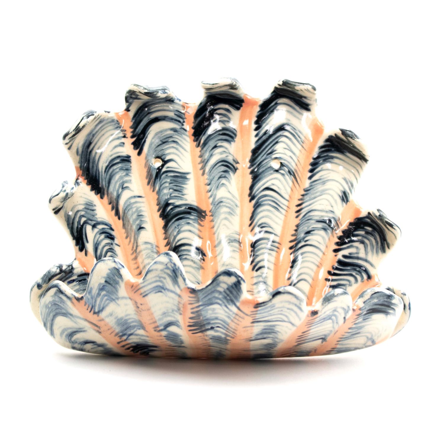 Wall Pocket XLarge: Indigowith Salmon Stripe, ceramic ROHG093