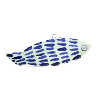 Fish Ornament Small: Light Aqua with Navy Scales, ceramic ROHG111