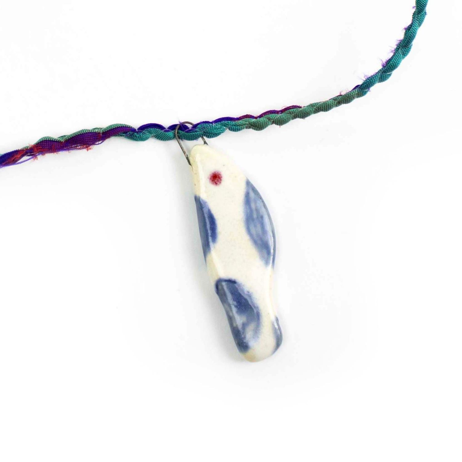 Fish Necklaces: White with Navy Spots, ceremic ROHG118