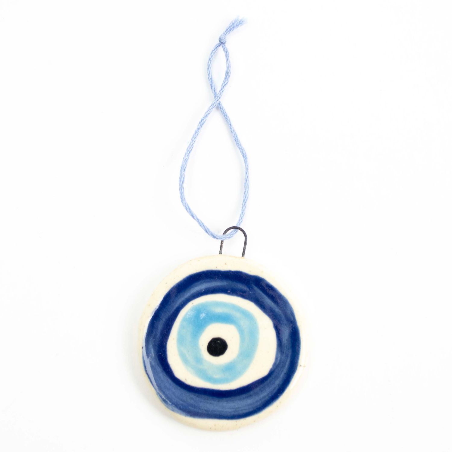 Evil Eye Ornament: Sky Blue with Blue, ceramic ROHG121
