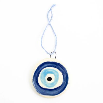 Evil Eye Ornament: Sky Blue with Blue, ceramic ROHG121