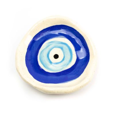 Evil Eye Dish: Medium Sky Blue with Blue, ceramic ROHG101