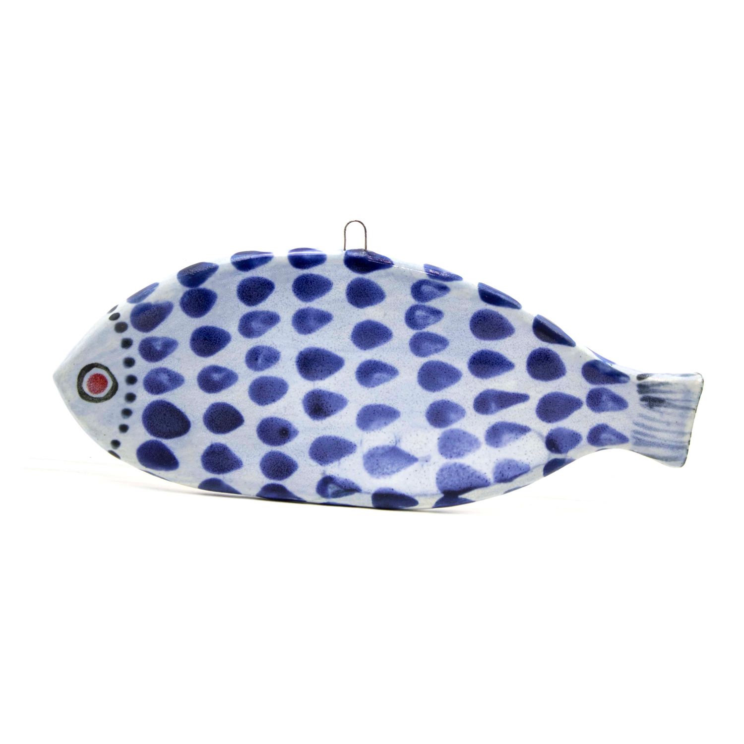 Fish Ornament Small: Blue with Navy Scales, ceramic ROHG112