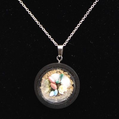 Glass Dome Terrarium with Blue Salmon, necklace MOHL092