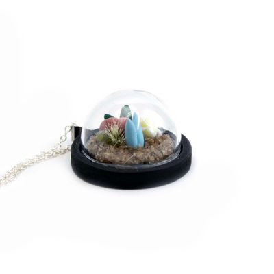 Glass Dome Terrarium with Blue Salmon, necklace MOHL092