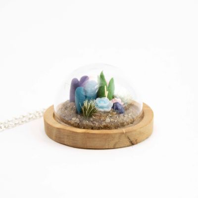 Glass Dome Terrarium with Pink Teal, necklace MOHL091