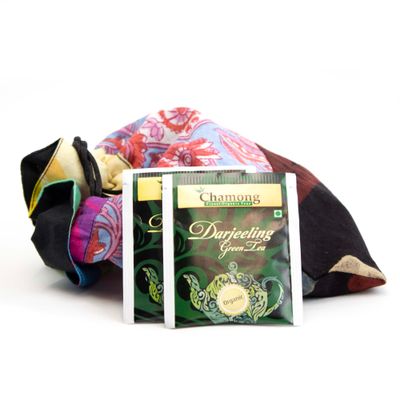 Gift Bag of Tea, sky blue red flowers silk bag LOHH1956