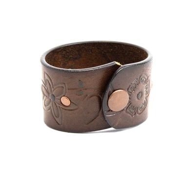 Brown Etched, wide leather bracelet CASK285