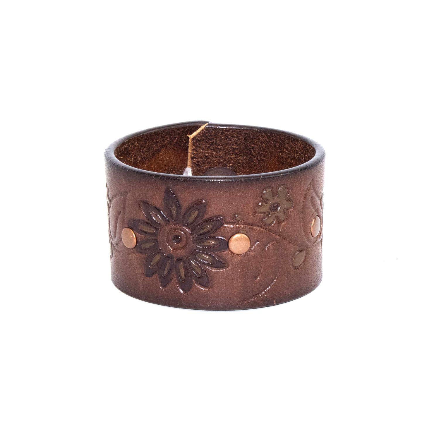 Brown Etched, wide leather bracelet CASK285