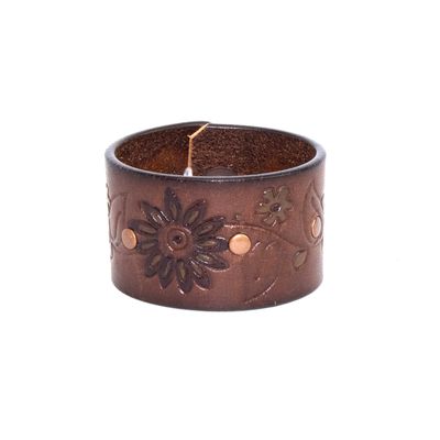 Brown Etched, wide leather bracelet CASK285