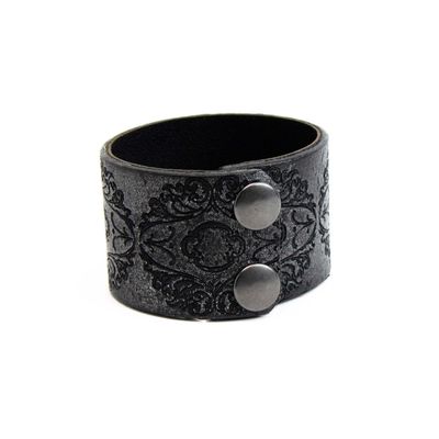 Gray Etched, wide leather bracelet CASK284