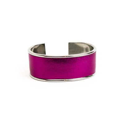 Magenta Leather, metal bracelet CASK294