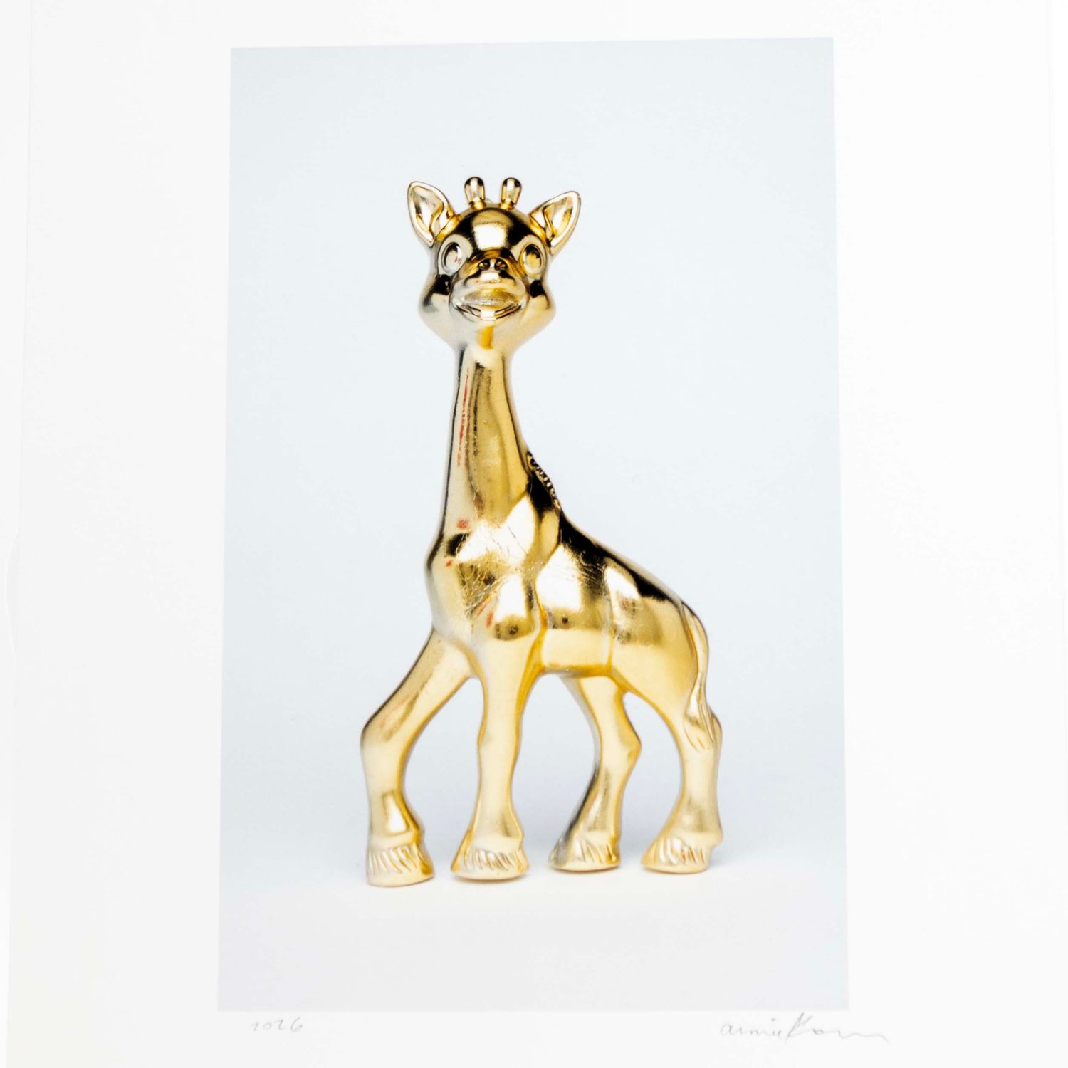 Gold chrome plated giraffe teething toy, print KORA04
