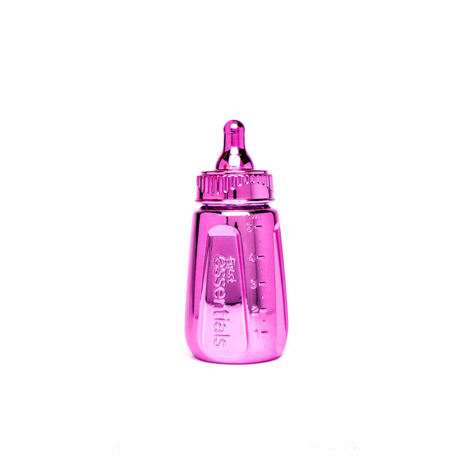 Pink chrome plated baby bottle, print KORA01