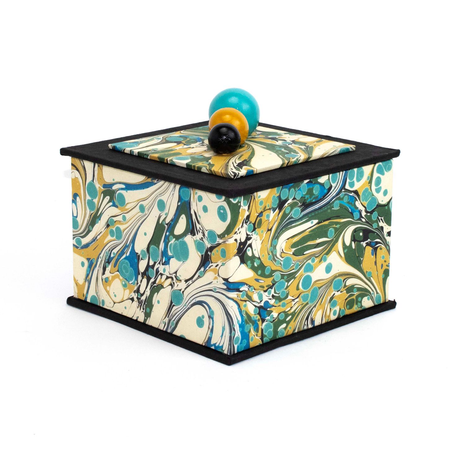 Aqua and Yellow Ochre Marble, square box COLD895