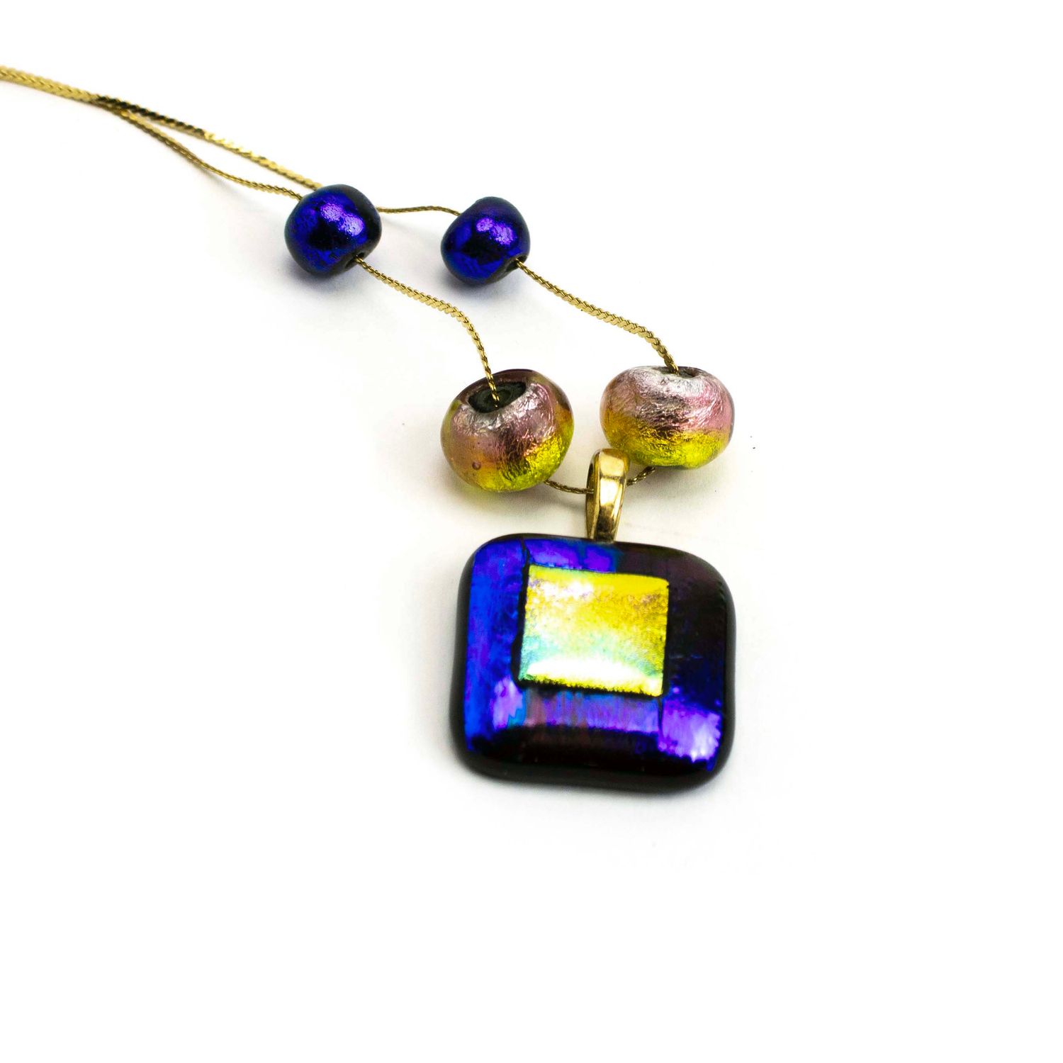 Deep Violet Square with Sunset center, necklace VINK998