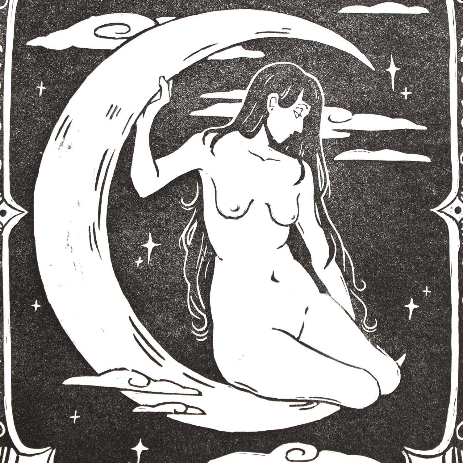 Woman on the Moon, linocut print RUIM10