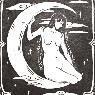 Woman on the Moon, linocut print RUIM10
