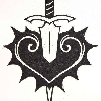 Bleeding Heart (black), linocut print RUIM09
