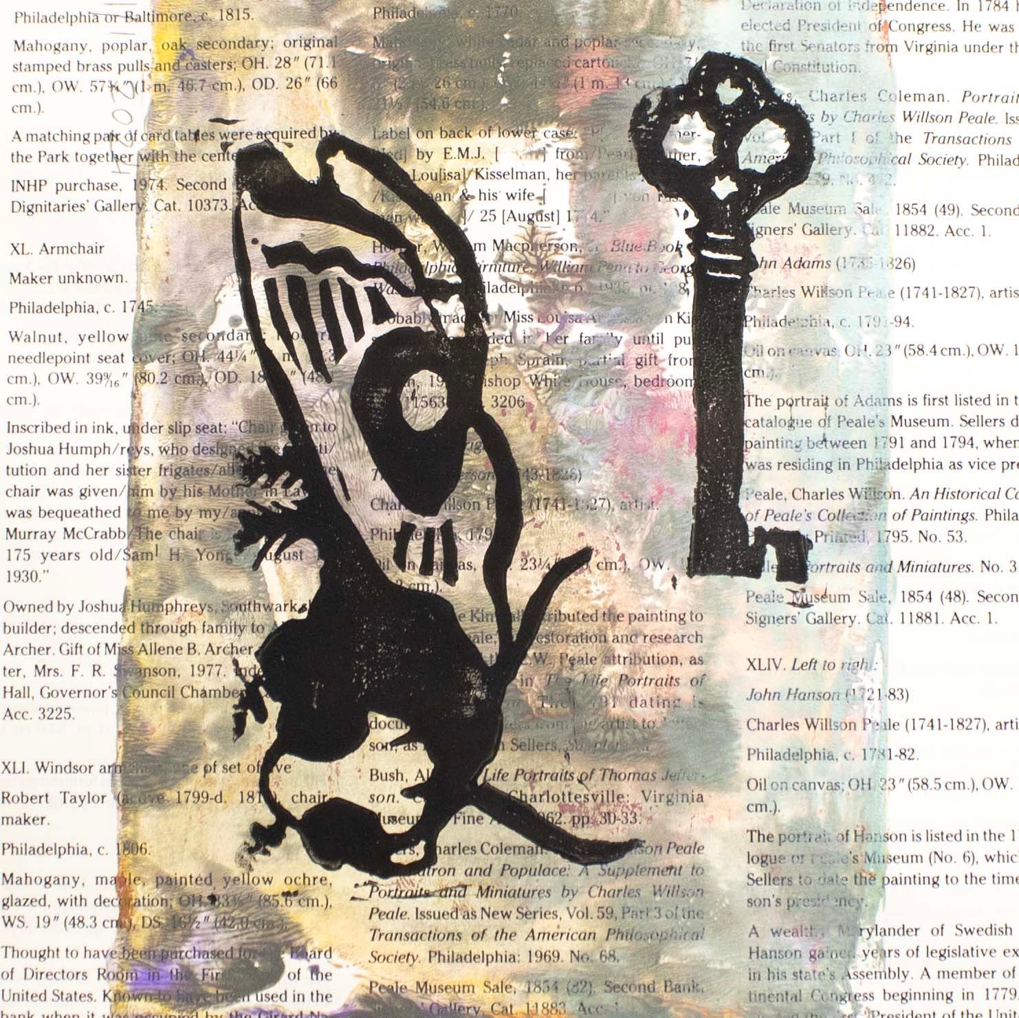 Moth and Key, matted woodblock print LAPR760