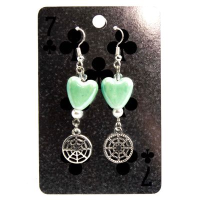 Teal Heart Spiderweb, earrings LAPR794