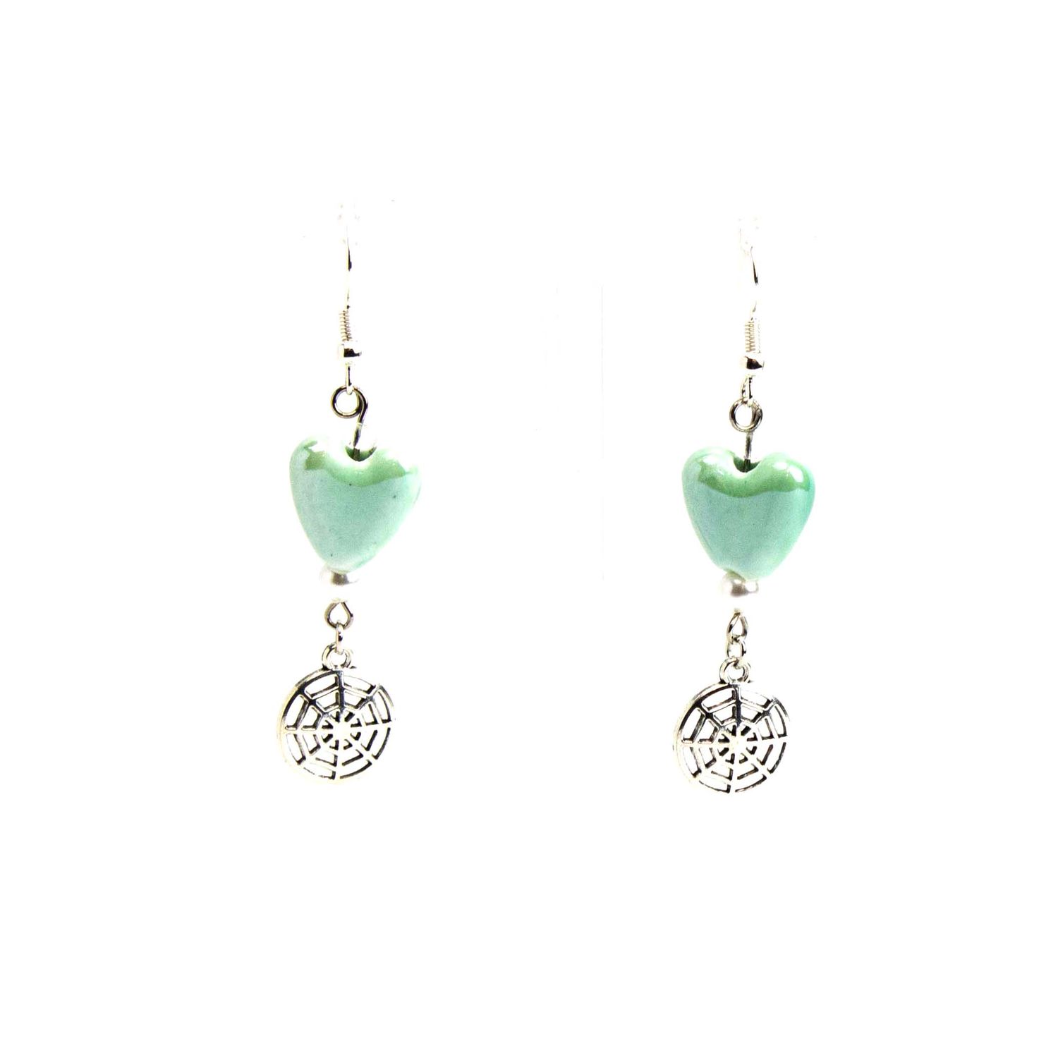 Teal Heart Spiderweb, earrings LAPR794