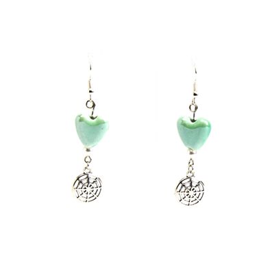 Teal Heart Spiderweb, earrings LAPR794