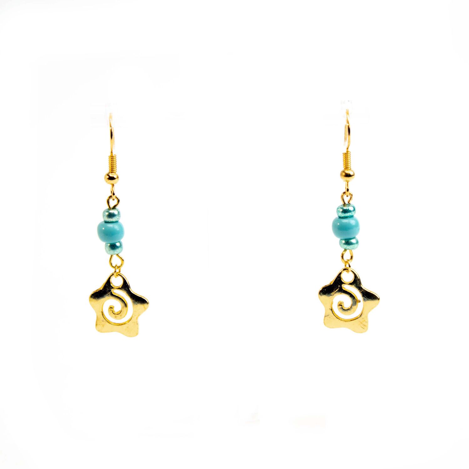Gold Teal Star Spiral, earrings LAPR799