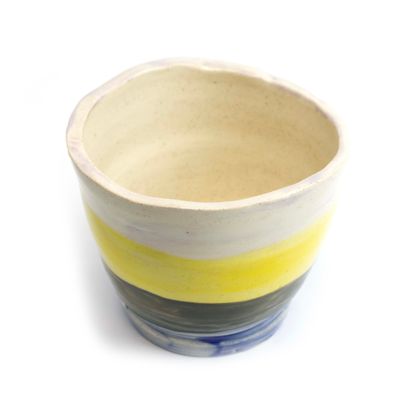 Yellow Olive Stripe Planter, ceramic LANE18