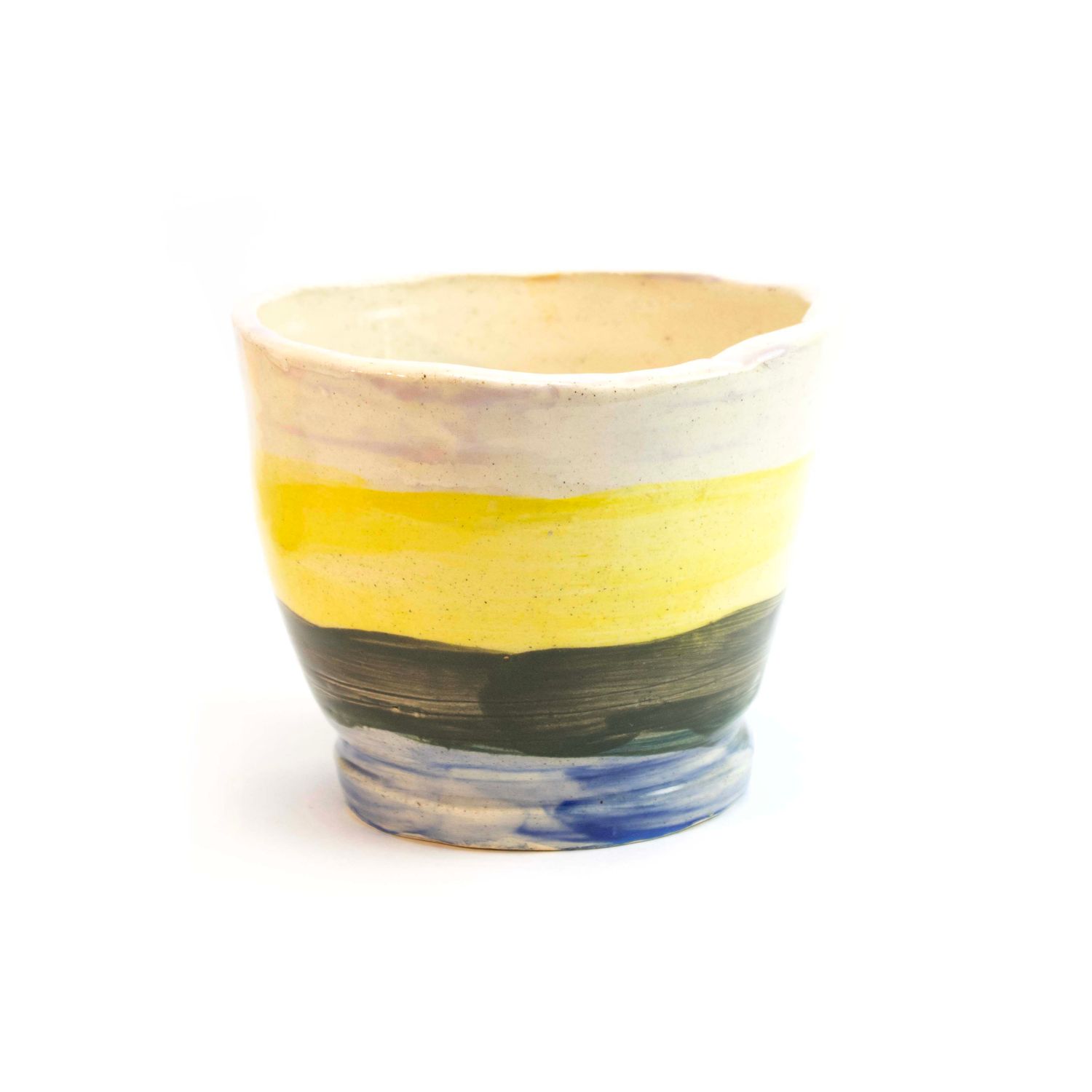 Yellow Olive Stripe Planter, ceramic LANE18