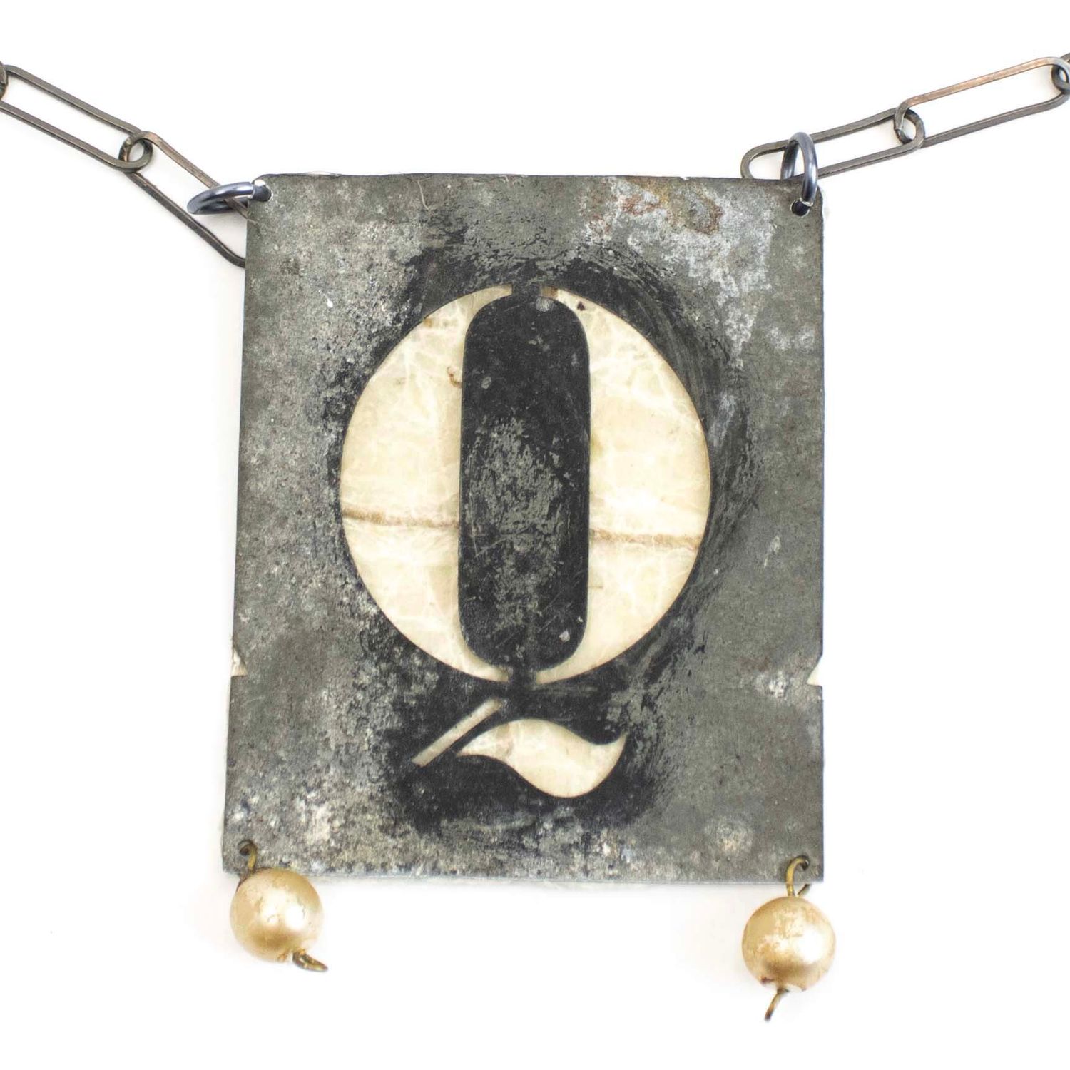 Tin Stencil with Vintage Pearls, necklace HILM145