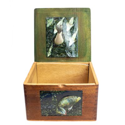 Fish Escaping Vault #5, cigar box painting JACC001