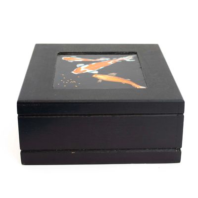 Koi Feeding Time Vault #1, cigar box painting JACC002