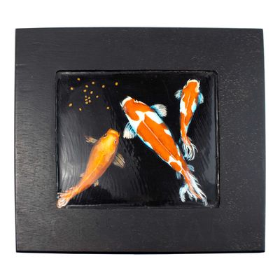 Koi Feeding Time Vault #1, cigar box painting JACC002