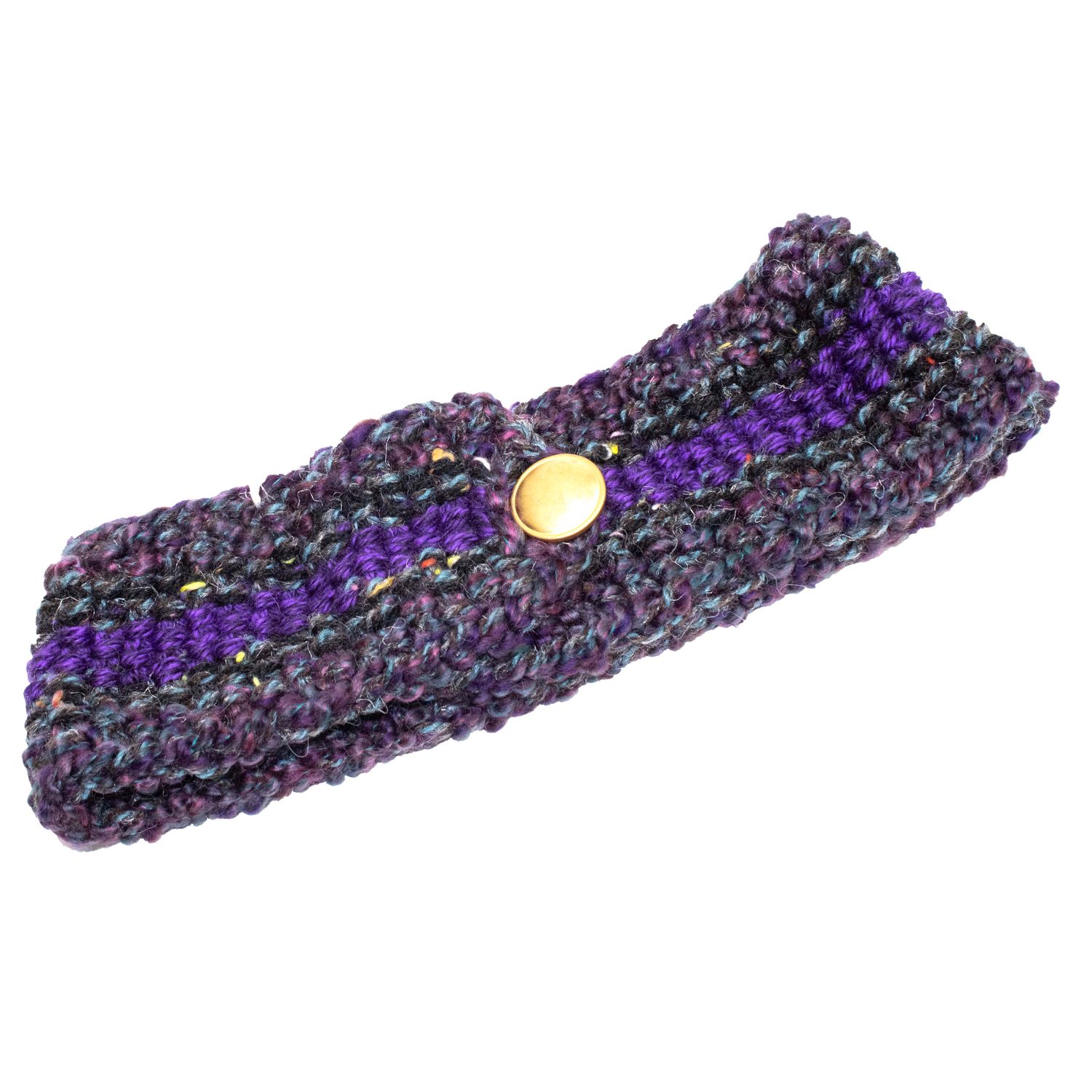 Purple Center Charcoal Headband, handknit HIRC383