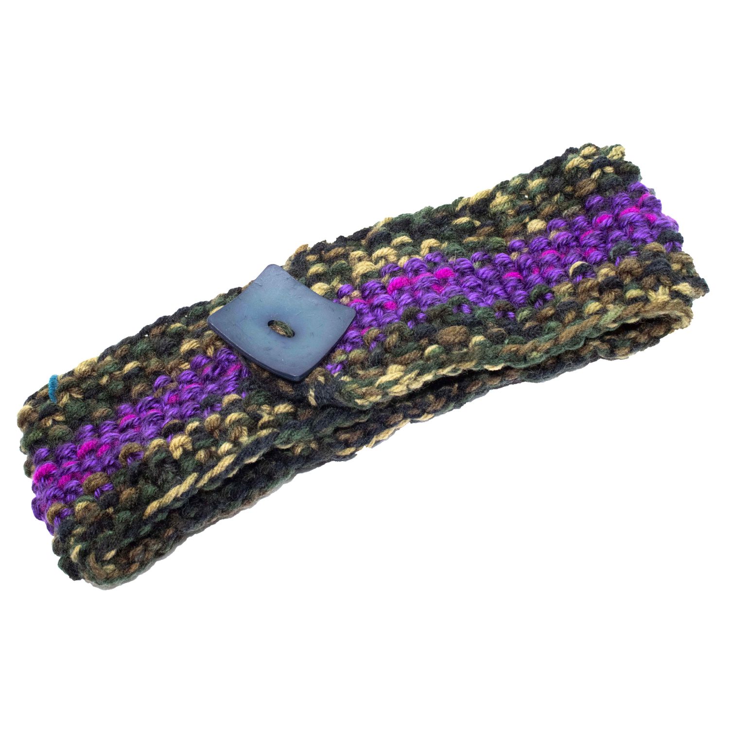 Purple Center in Olives Headband, handknit HIRC384
