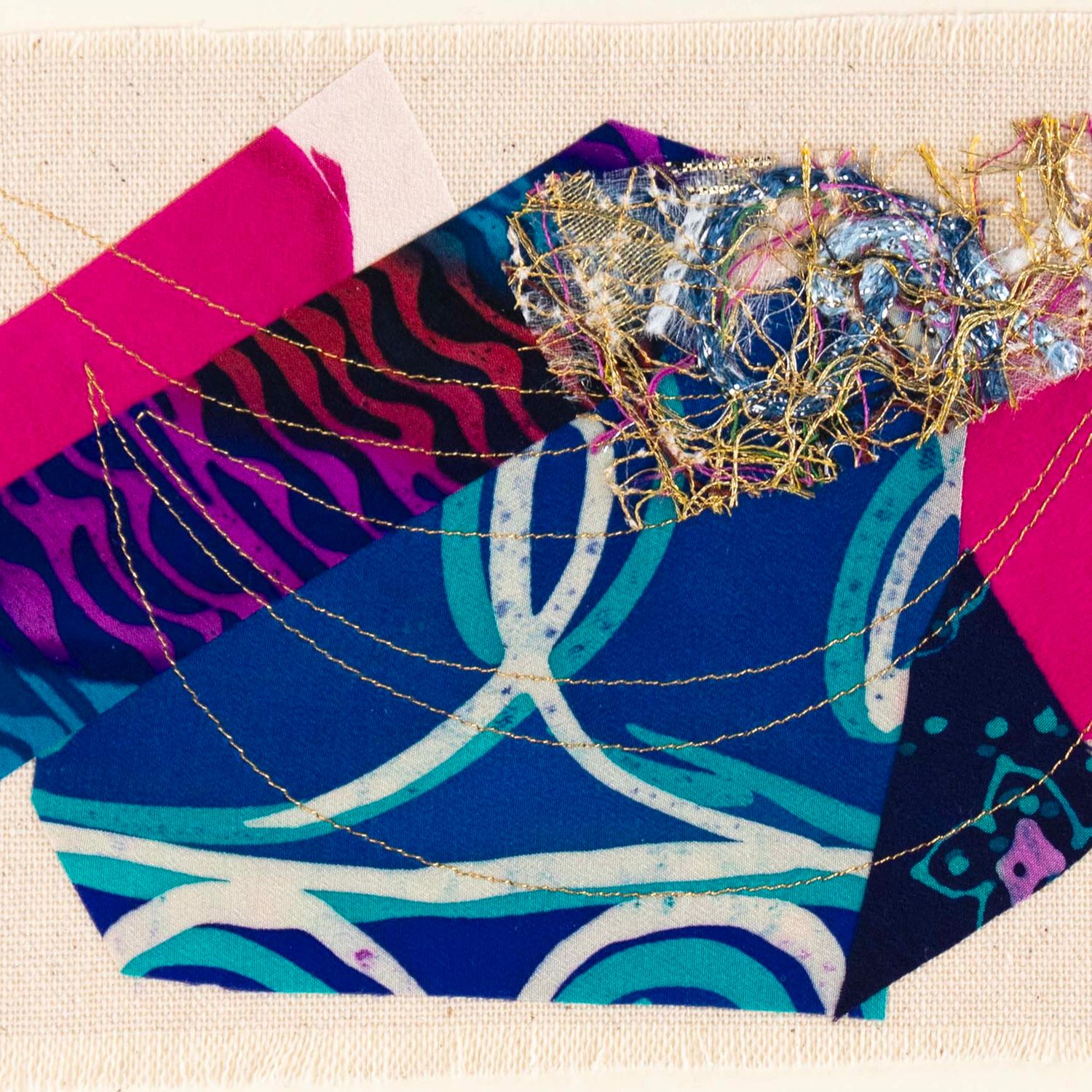 Swirl Glitter Line, textile collage card HIRC426
