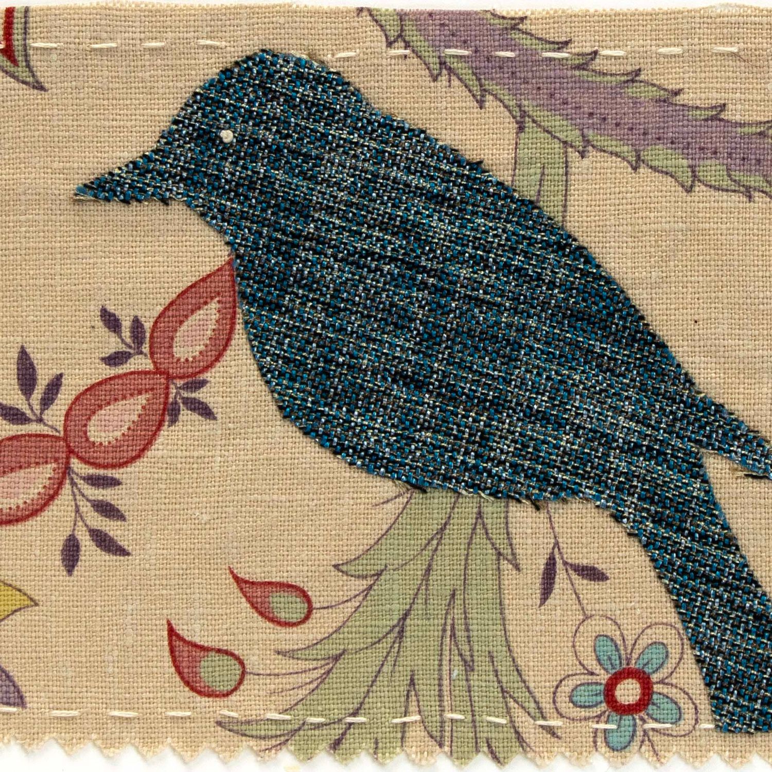 Tweed Bird, textile collage card HIRC428