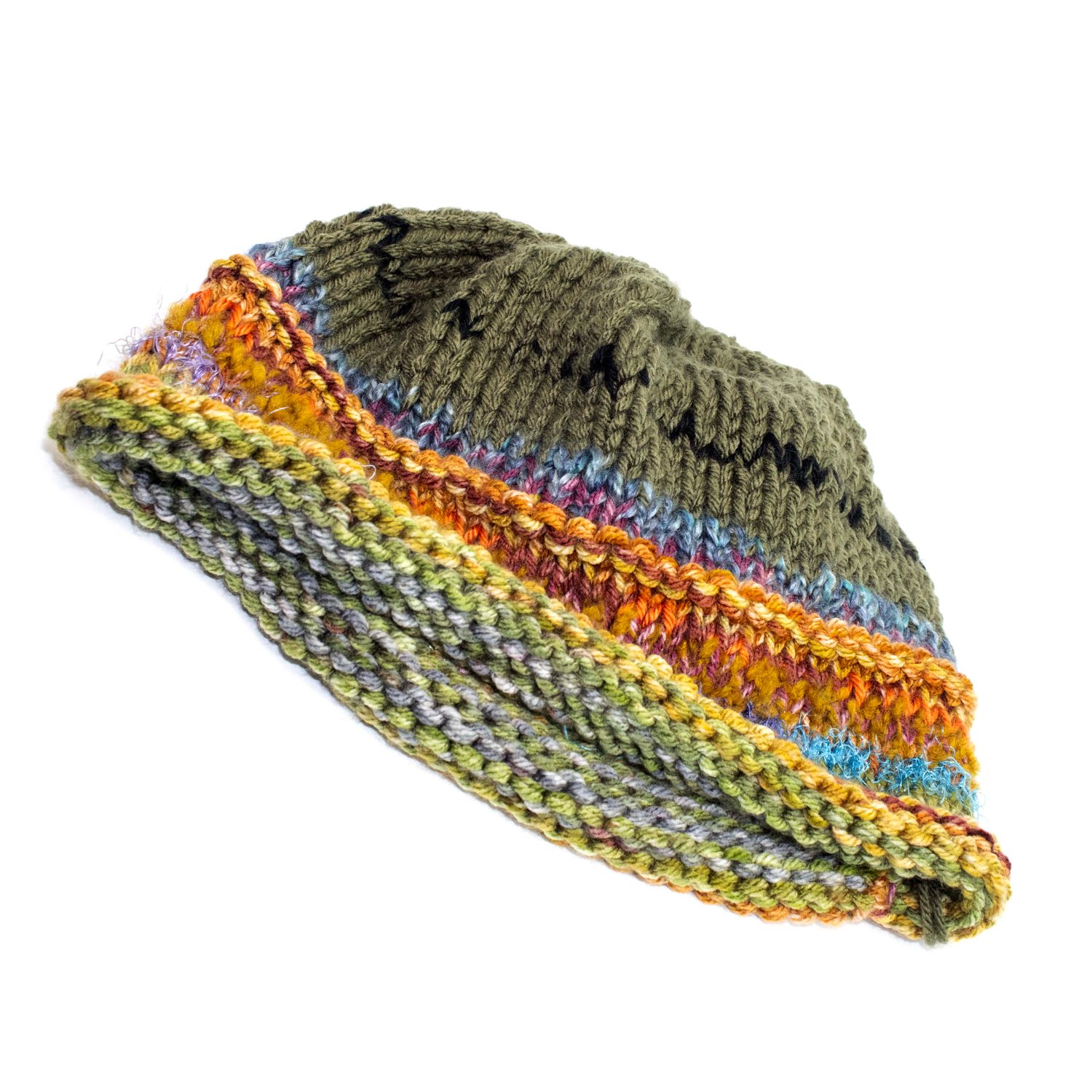 Olive Green and Golds Hat, handknit HIRC392