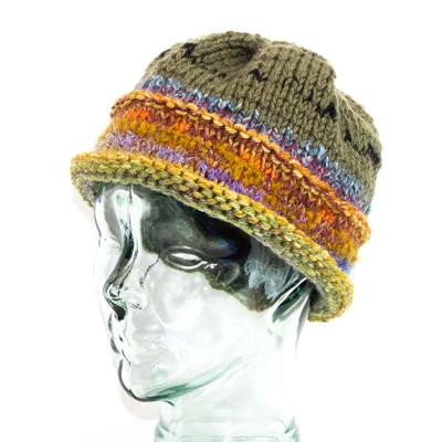 Olive Green and Golds Hat, handknit HIRC392