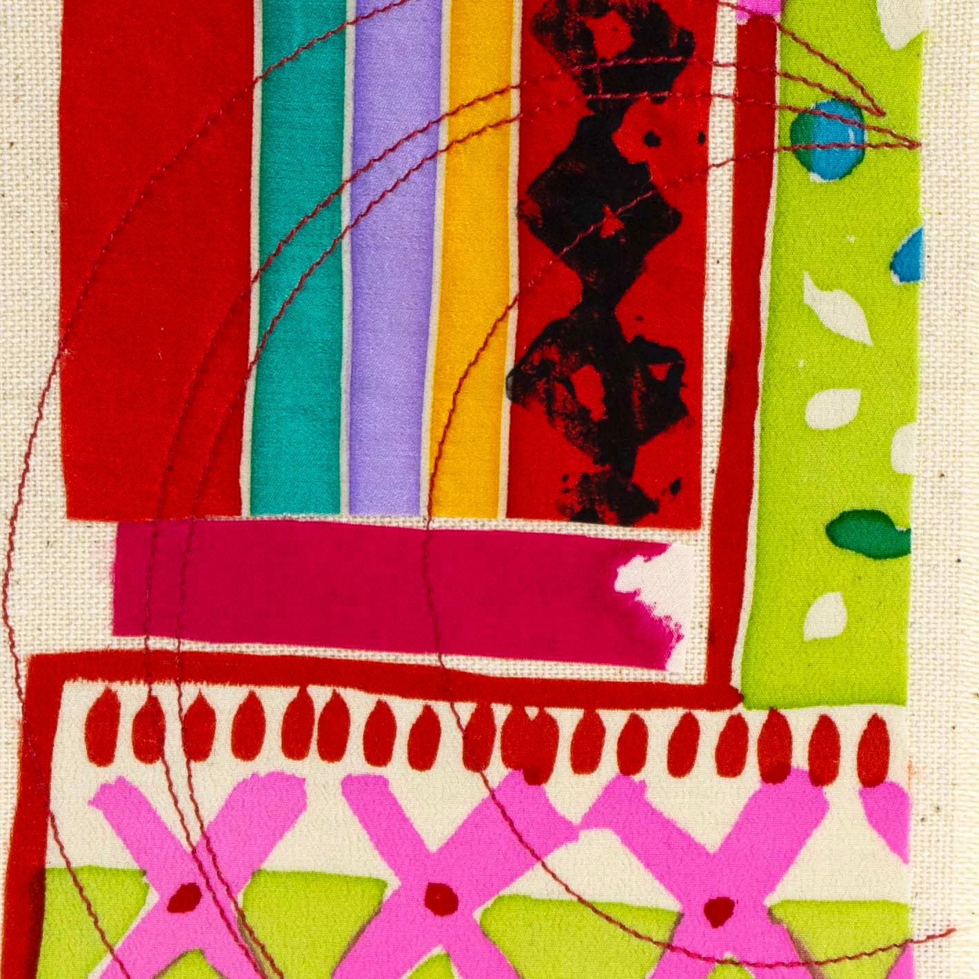 Pink Xs, textile collage card HIRC427