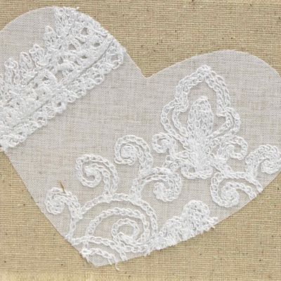 Lace Heart, textile collage card HIRC429