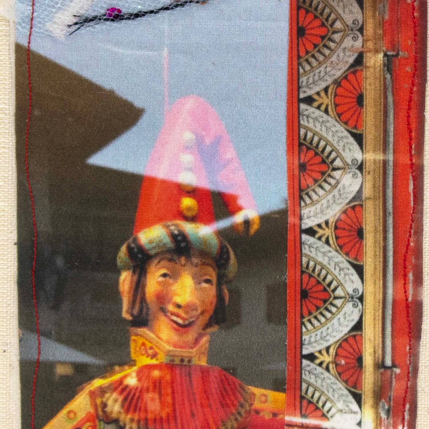 Puppet Boy, textile collage card HIRC424